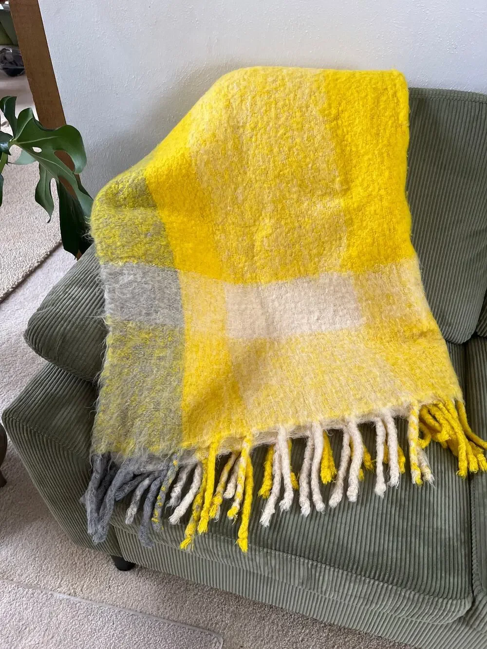 Vintage Lena Rewell 100% Mohair Yellow Made in Finland Throw Blanket